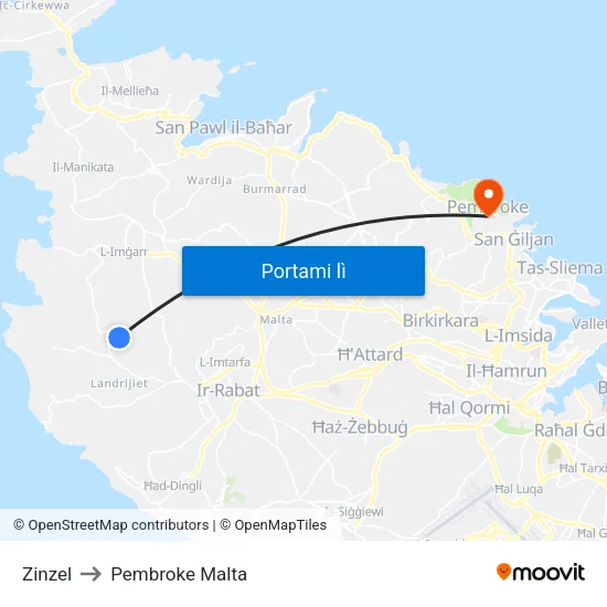 Zinzel to Pembroke Malta map