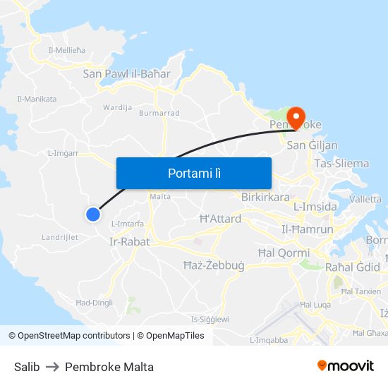 Salib to Pembroke Malta map