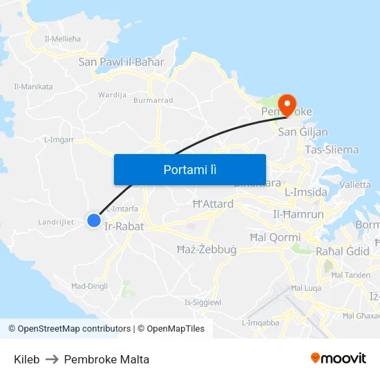 Kileb to Pembroke Malta map