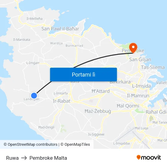 Ruwa to Pembroke Malta map