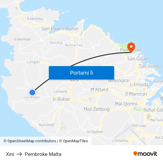 Xini to Pembroke Malta map