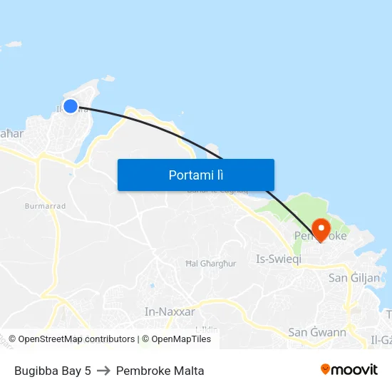 Bugibba Bay 5 to Pembroke Malta map