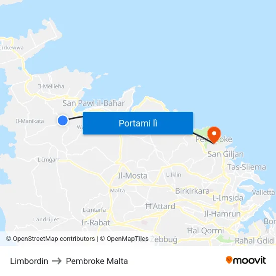 Limbordin to Pembroke Malta map