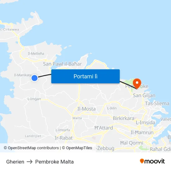 Gherien to Pembroke Malta map