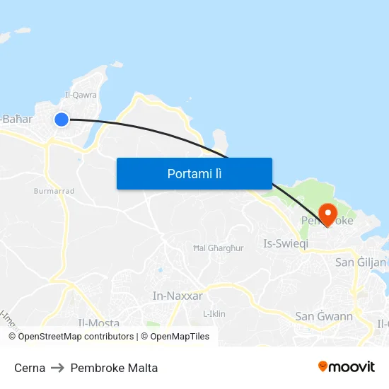 Cerna to Pembroke Malta map