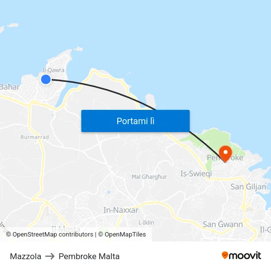 Mazzola to Pembroke Malta map