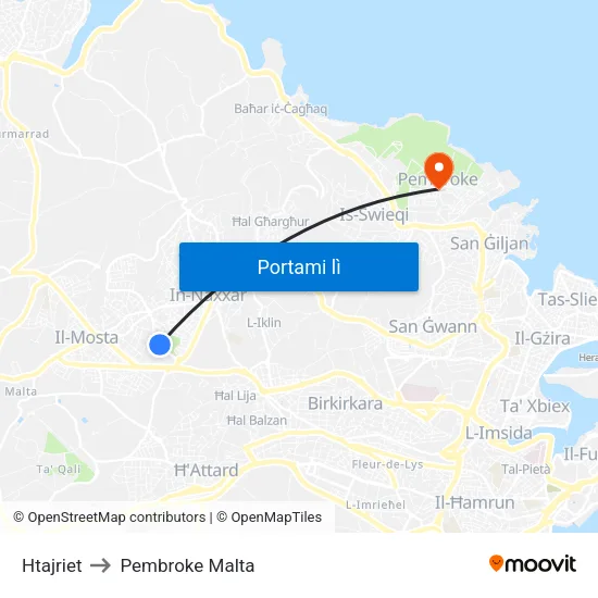 Htajriet to Pembroke Malta map