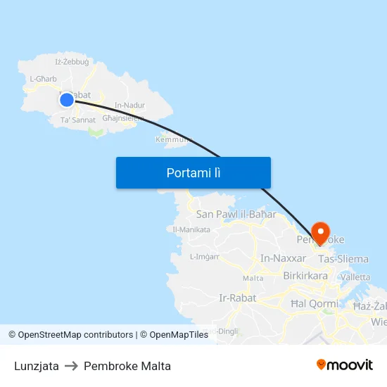 Lunzjata to Pembroke Malta map