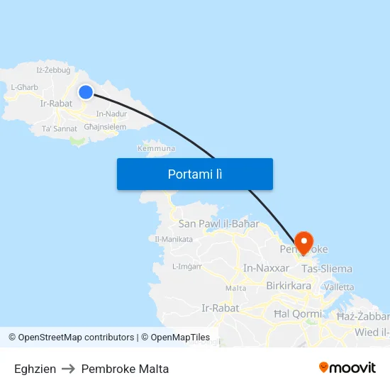 Eghzien to Pembroke Malta map
