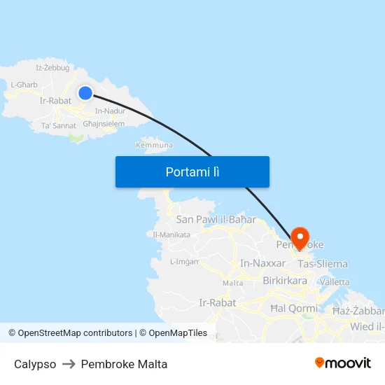 Calypso to Pembroke Malta map