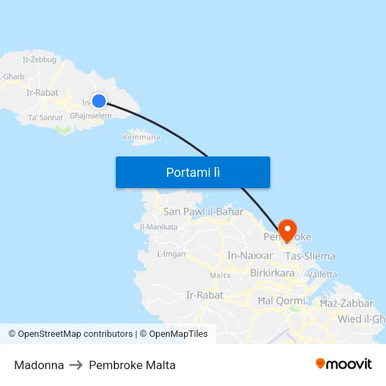 Madonna to Pembroke Malta map