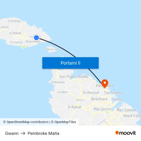 Gwann to Pembroke Malta map