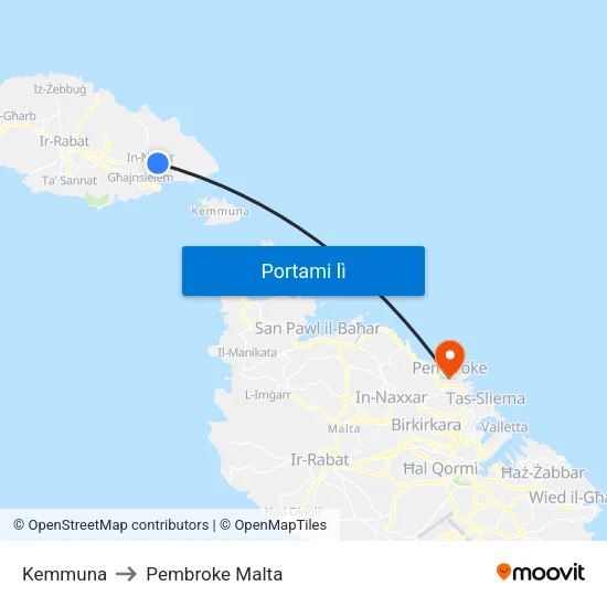 Kemmuna to Pembroke Malta map