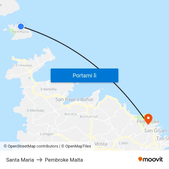 Santa Maria to Pembroke Malta map