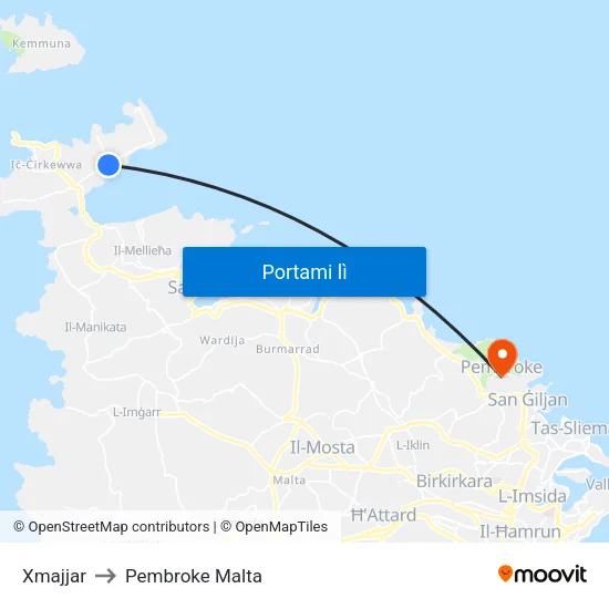 Xmajjar to Pembroke Malta map