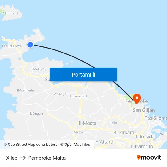 Xilep to Pembroke Malta map