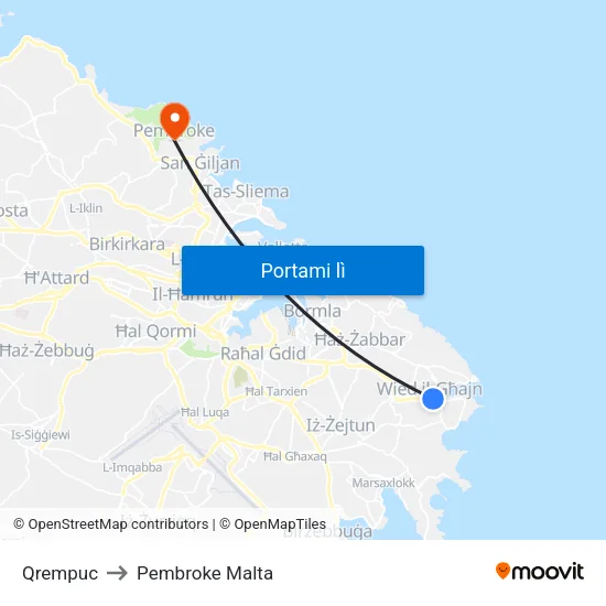 Qrempuc to Pembroke Malta map