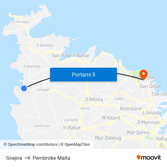 Gnejna to Pembroke Malta map