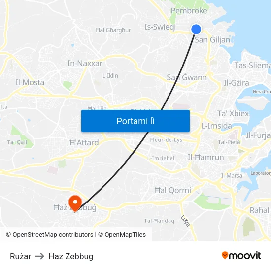 Rużar to Haz Zebbug map