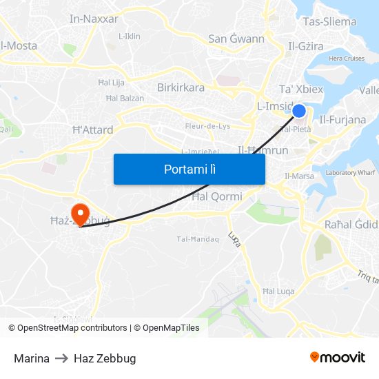 Marina to Haz Zebbug map