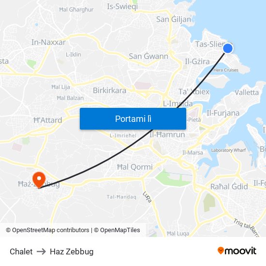 Chalet to Haz Zebbug map