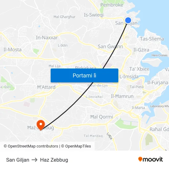 San Giljan to Haz Zebbug map