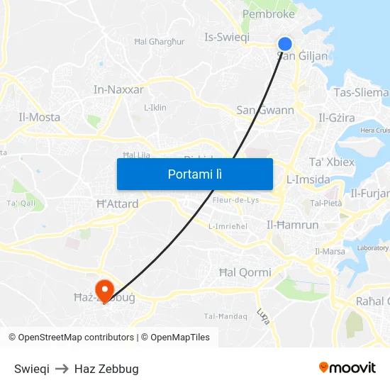 Swieqi to Haz Zebbug map