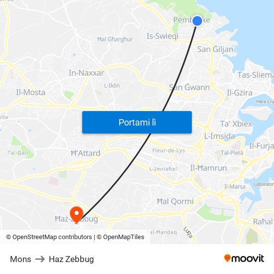 Mons to Haz Zebbug map