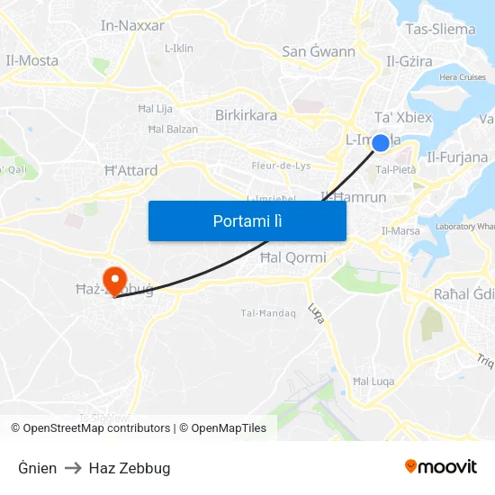 Ġnien to Haz Zebbug map