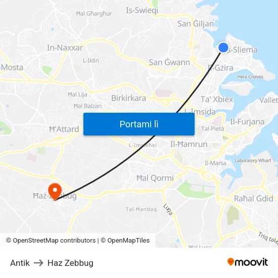 Antik to Haz Zebbug map