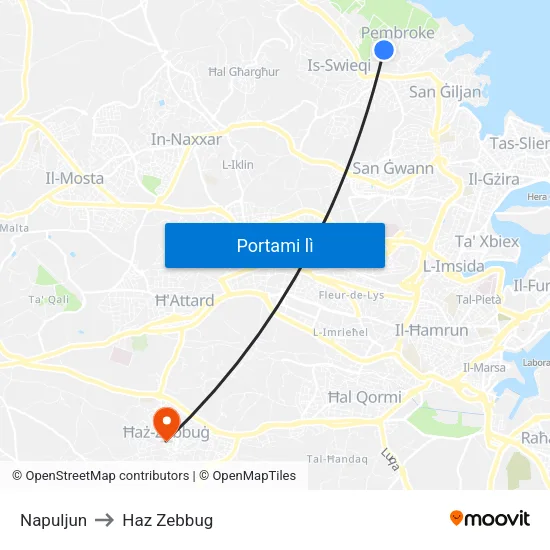 Napuljun to Haz Zebbug map