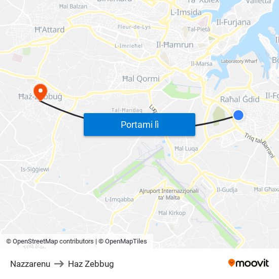 Nazzarenu to Haz Zebbug map