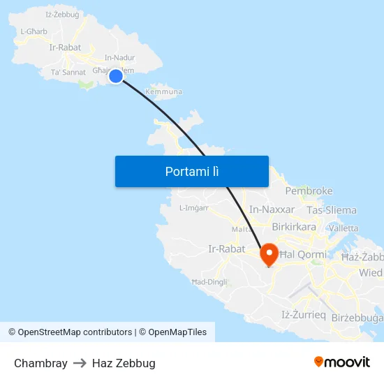 Chambray to Haz Zebbug map