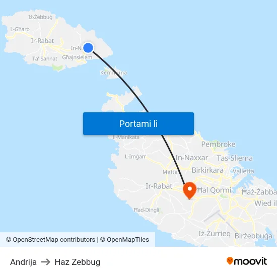 Andrija to Haz Zebbug map