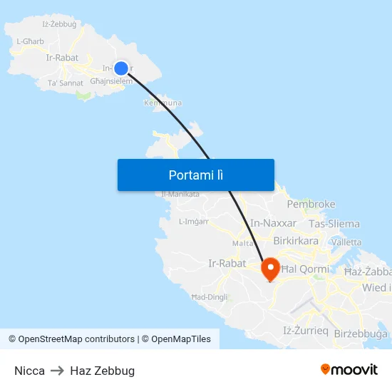 Nicca to Haz Zebbug map