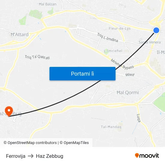 Ferrovija to Haz Zebbug map