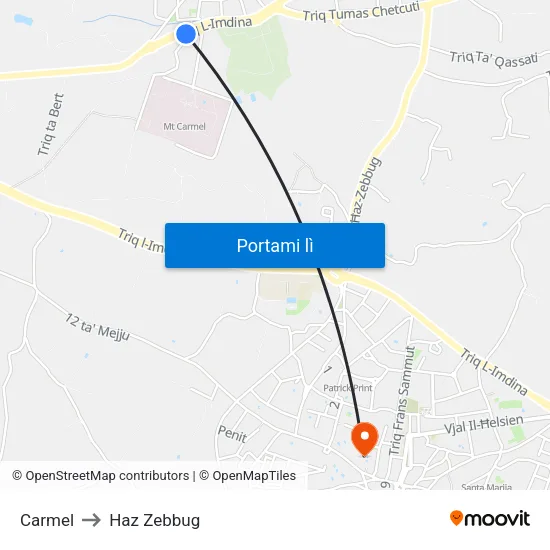 Carmel to Haz Zebbug map