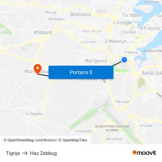 Tigrija to Haz Zebbug map