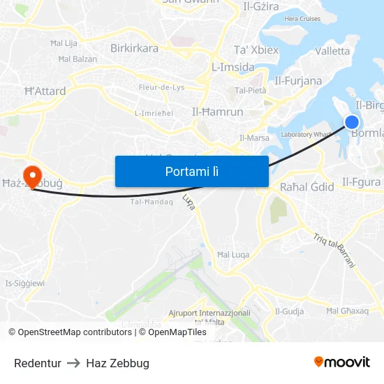 Redentur to Haz Zebbug map