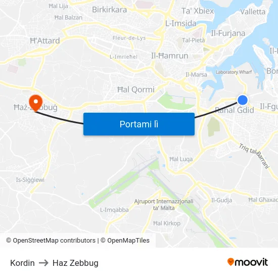 Kordin to Haz Zebbug map