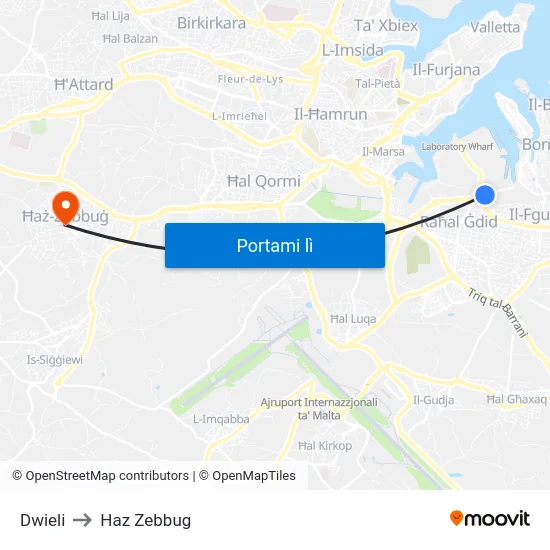 Dwieli to Haz Zebbug map