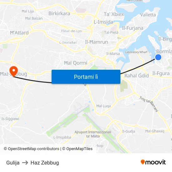 Gulija to Haz Zebbug map