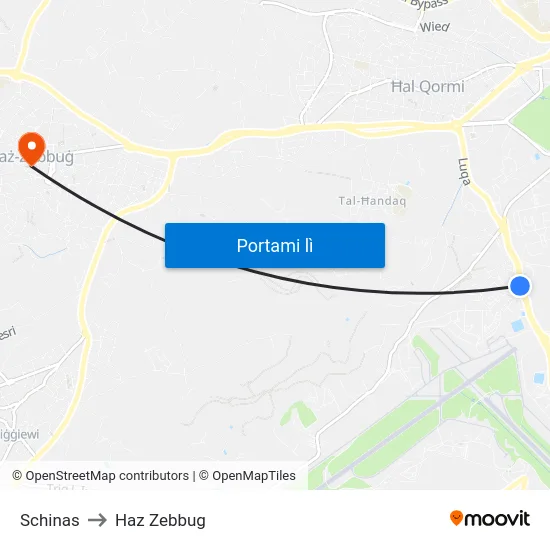 Schinas to Haz Zebbug map