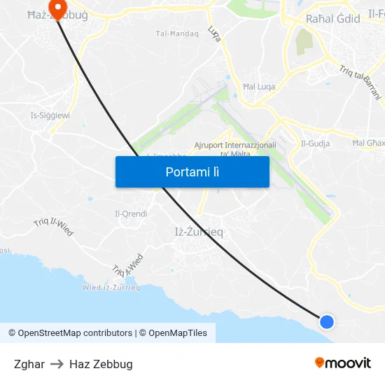 Zghar to Haz Zebbug map