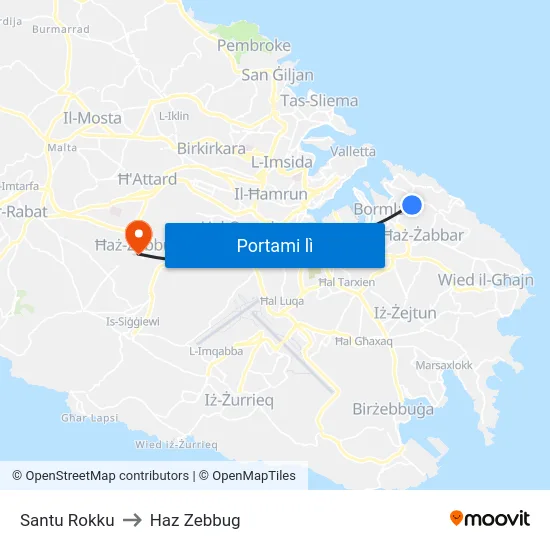 Santu Rokku to Haz Zebbug map