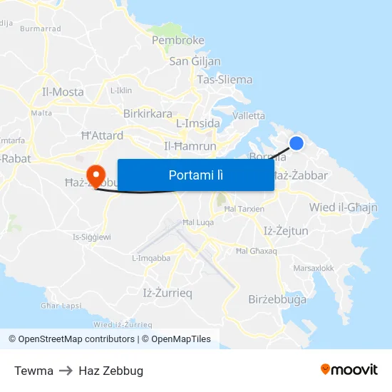 Tewma to Haz Zebbug map