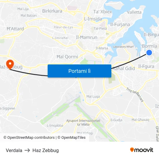 Verdala to Haz Zebbug map