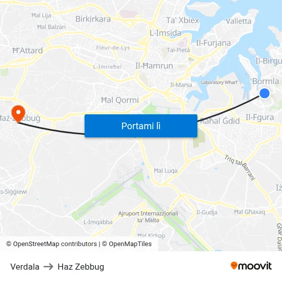 Verdala to Haz Zebbug map
