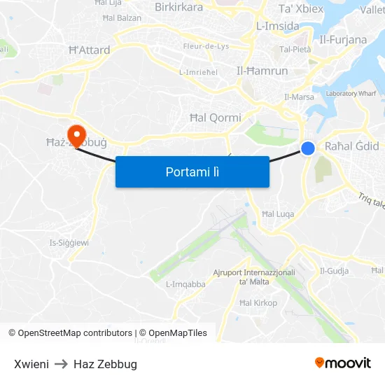 Xwieni to Haz Zebbug map