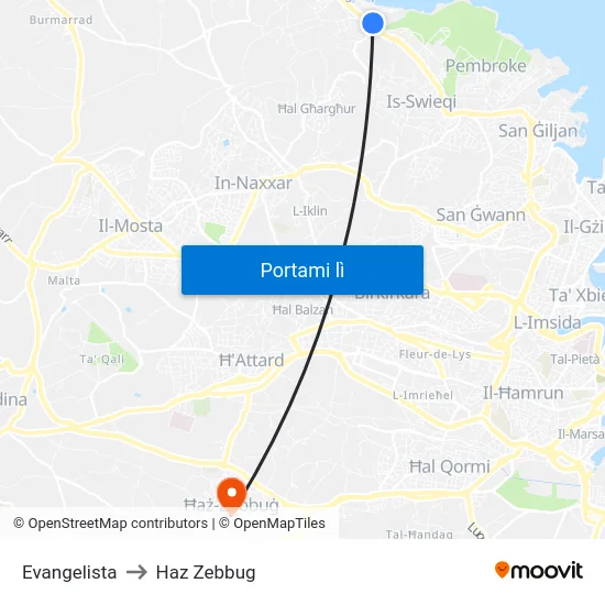 Evangelista to Haz Zebbug map